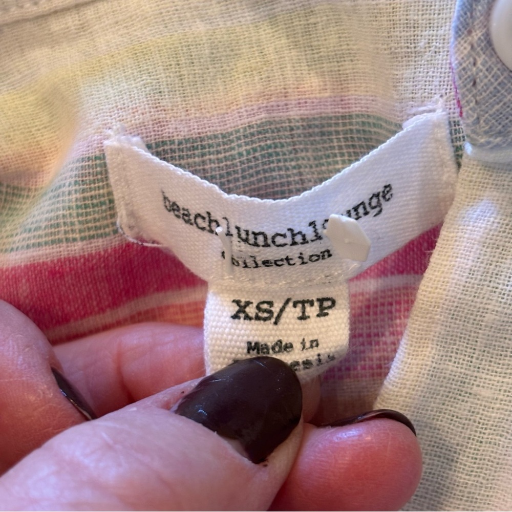 Beachlunchlounge Pastel Striped Linen Blend Spencer Camp Shirt, XS,Oversized - Picture 9 of 12